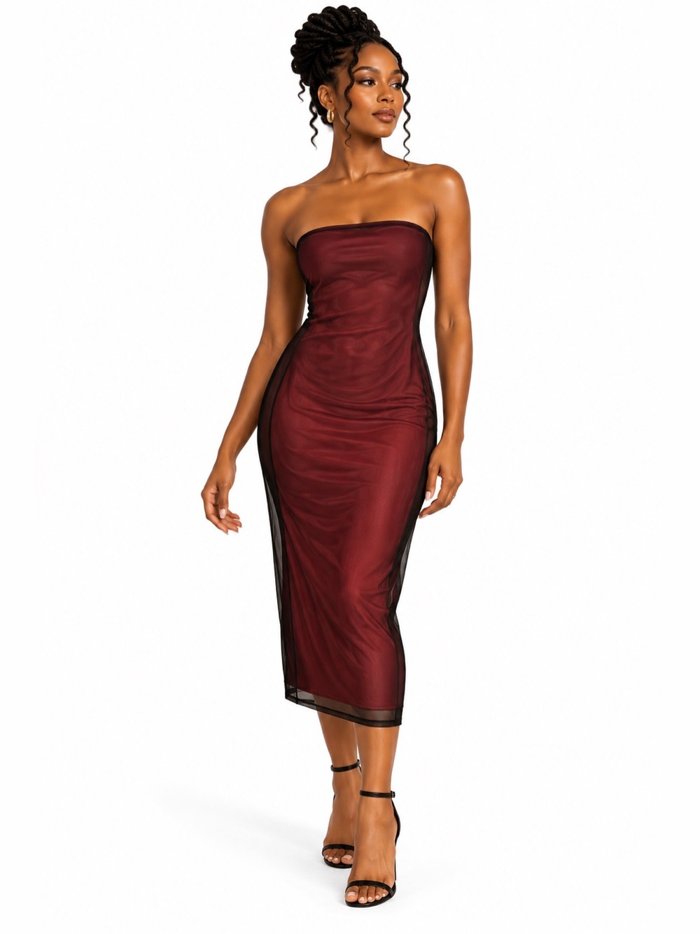 Wild Fable Coral Black Mesh Strapless Tube Midi Dress – Size Medium EUC